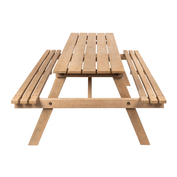 Shoreham 59" Modern Classic Outdoor Wood Picnic Table Benches with Umbrella Hole - JONATHAN Y